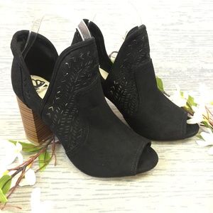 Fergalicious black lazer cut faux suede ankle boot
